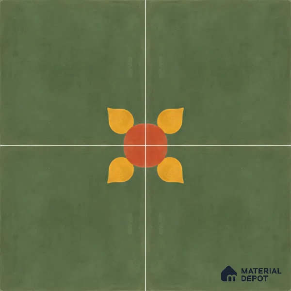 Athangudi Handmade Center Tile TL 10880 C Olive Marigold 10 x 10 inch Concrete Pearl Finish - 18 mm | Suitable for Indoor Flooring in Living Room, Bedroom, Dining Area & Foyer