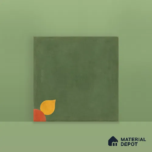 Athangudi Handmade Center Tile TL 10880 C Olive Marigold 10 x 10 inch Concrete Pearl Finish - 18 mm | Suitable for Indoor Flooring in Living Room, Bedroom, Dining Area & Foyer