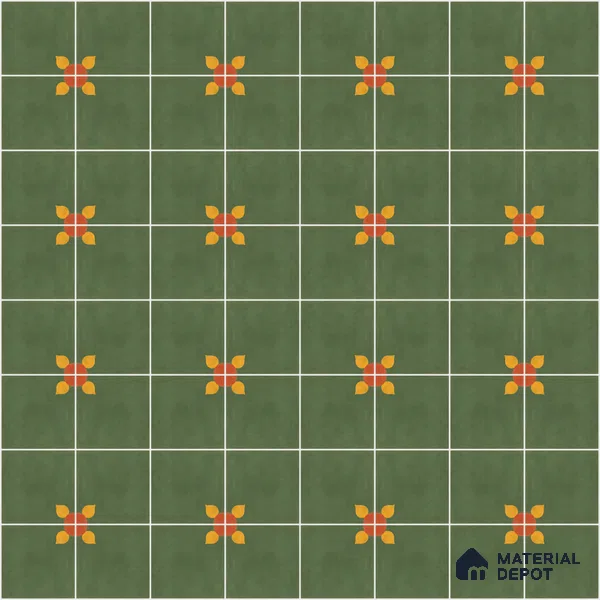 Athangudi Handmade Center Tile TL 10880 C Olive Marigold 10 x 10 inch Concrete Pearl Finish - 18 mm | Suitable for Indoor Flooring in Living Room, Bedroom, Dining Area & Foyer