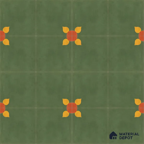 Athangudi Handmade Center Tile TL 10880 C Olive Marigold 10 x 10 inch Concrete Pearl Finish - 18 mm | Suitable for Indoor Flooring in Living Room, Bedroom, Dining Area & Foyer