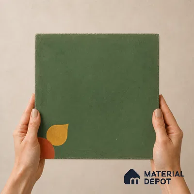 Athangudi Handmade Center Tile TL 10880 C Olive Marigold 10 x 10 inch Concrete Pearl Finish - 18 mm | Suitable for Indoor Flooring in Living Room, Bedroom, Dining Area & Foyer