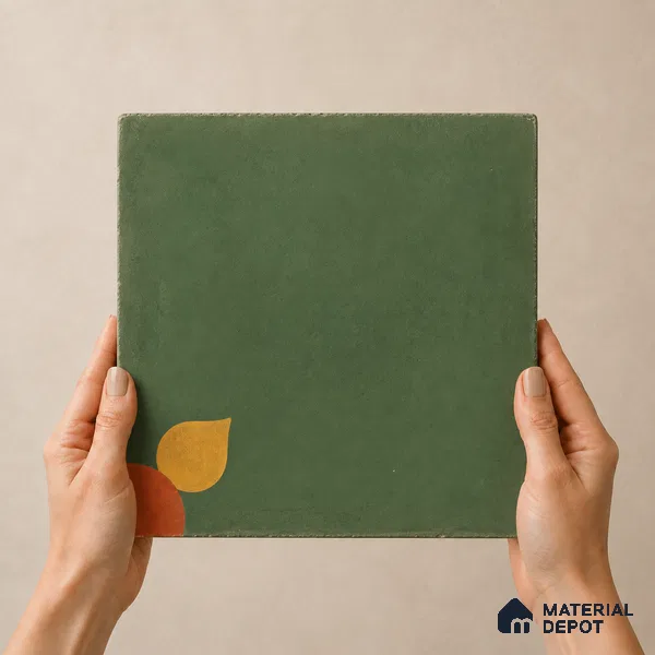 Athangudi Handmade Center Tile TL 10880 C Olive Marigold 10 x 10 inch Concrete Pearl Finish - 18 mm | Suitable for Indoor Flooring in Living Room, Bedroom, Dining Area & Foyer
