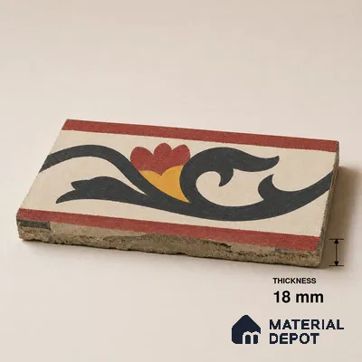 Athangudi Handmade Border Tile TL 10880 E Coral Heritage Bloom 10 x 5 inch Concrete Pearl Finish - 18 mm | Suitable for Decorative Floor Borders in Living Room, Bedroom, Dining Area & Foyer