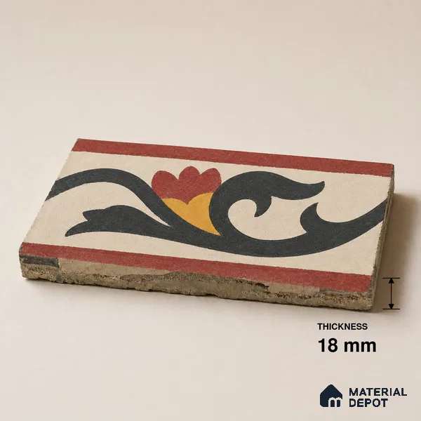 Athangudi Handmade Border Tile TL 10880 E Coral Heritage Bloom 10 x 5 inch Concrete Pearl Finish - 18 mm | Suitable for Decorative Floor Borders in Living Room, Bedroom, Dining Area & Foyer