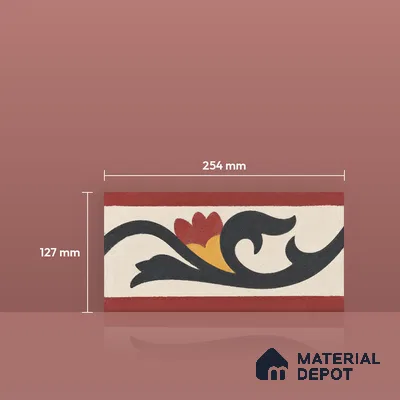 Athangudi Handmade Border Tile TL 10880 E Coral Heritage Bloom 10 x 5 inch Concrete Pearl Finish - 18 mm | Suitable for Decorative Floor Borders in Living Room, Bedroom, Dining Area & Foyer