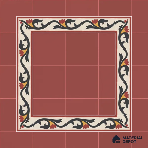 Athangudi Handmade Border Tile TL 10880 E Coral Heritage Bloom 10 x 5 inch Concrete Pearl Finish - 18 mm | Suitable for Decorative Floor Borders in Living Room, Bedroom, Dining Area & Foyer