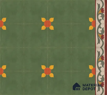 Athangudi Handmade Border Tile TL 10880 G Olive Marigold 10 x 5 inch Concrete Pearl Finish - 18 mm | Suitable for Decorative Floor Borders in Living Room, Bedroom, Dining Area & Foyer