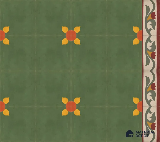 Athangudi Handmade Border Tile TL 10880 G Olive Marigold 10 x 5 inch Concrete Pearl Finish - 18 mm | Suitable for Decorative Floor Borders in Living Room, Bedroom, Dining Area & Foyer
