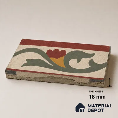 Athangudi Handmade Border Tile TL 10880 G Olive Marigold 10 x 5 inch Concrete Pearl Finish - 18 mm | Suitable for Decorative Floor Borders in Living Room, Bedroom, Dining Area & Foyer