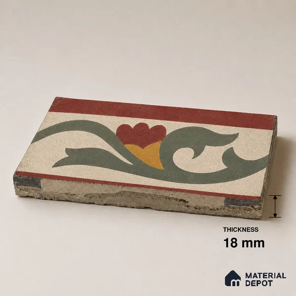 Athangudi Handmade Border Tile TL 10880 G Olive Marigold 10 x 5 inch Concrete Pearl Finish - 18 mm | Suitable for Decorative Floor Borders in Living Room, Bedroom, Dining Area & Foyer