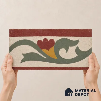 Athangudi Handmade Border Tile TL 10880 G Olive Marigold 10 x 5 inch Concrete Pearl Finish - 18 mm | Suitable for Decorative Floor Borders in Living Room, Bedroom, Dining Area & Foyer