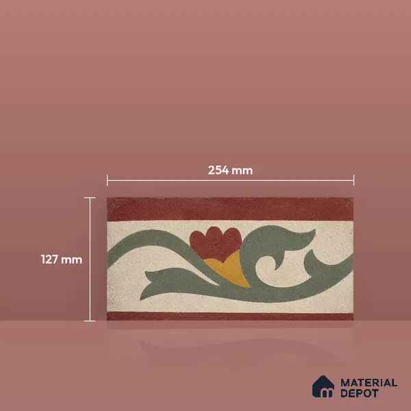 Athangudi Moroccan Floor Tile TL 10880 G Pearl Finish 127 x 254 mm Border Concrete Tile - 18 mm