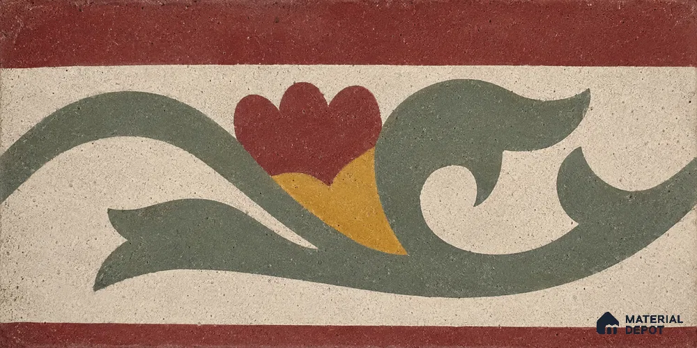Athangudi Handmade Border Tile TL 10880 G Olive Marigold 10 x 5 inch Concrete Pearl Finish - 18 mm | Suitable for Decorative Floor Borders in Living Room, Bedroom, Dining Area & Foyer
