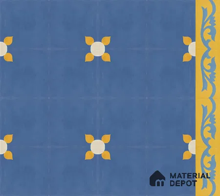 Athangudi Handmade Border Tile TL 10880 H Indigo Blossom 10 x 5 inch Concrete Pearl Finish - 18 mm | Suitable for Decorative Floor Borders in Living Room, Bedroom, Dining Area & Foyer