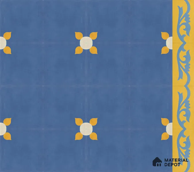 Athangudi Handmade Border Tile TL 10880 H Indigo Blossom 10 x 5 inch Concrete Pearl Finish - 18 mm | Suitable for Decorative Floor Borders in Living Room, Bedroom, Dining Area & Foyer