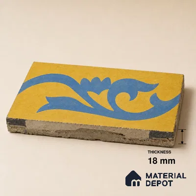 Athangudi Handmade Border Tile TL 10880 H Indigo Blossom 10 x 5 inch Concrete Pearl Finish - 18 mm | Suitable for Decorative Floor Borders in Living Room, Bedroom, Dining Area & Foyer