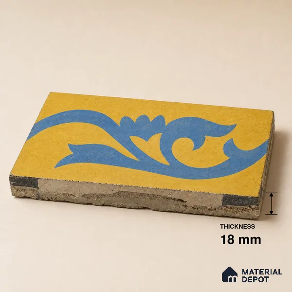 Athangudi Handmade Border Tile TL 10880 H Indigo Blossom 10 x 5 inch Concrete Pearl Finish - 18 mm | Suitable for Decorative Floor Borders in Living Room, Bedroom, Dining Area & Foyer