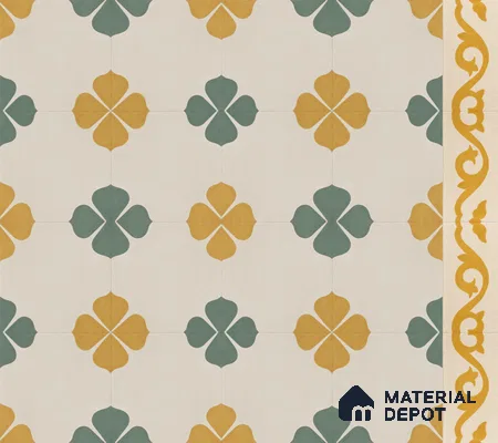 Athangudi Handmade Center Tile TL 10872 Marigold Clover 10 x 10 inch Concrete Pearl Finish - 18 mm | Suitable for Indoor Flooring in Living Room, Bedroom, Dining Area & Foyer