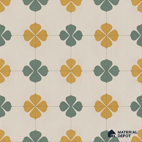 Athangudi Handmade Center Tile TL 10872 Marigold Clover 10 x 10 inch Concrete Pearl Finish - 18 mm | Suitable for Indoor Flooring in Living Room, Bedroom, Dining Area & Foyer