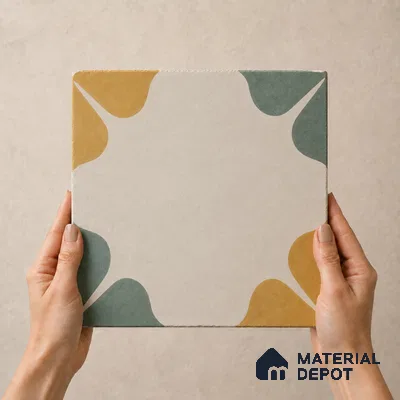 Athangudi Handmade Center Tile TL 10872 Marigold Clover 10 x 10 inch Concrete Pearl Finish - 18 mm | Suitable for Indoor Flooring in Living Room, Bedroom, Dining Area & Foyer