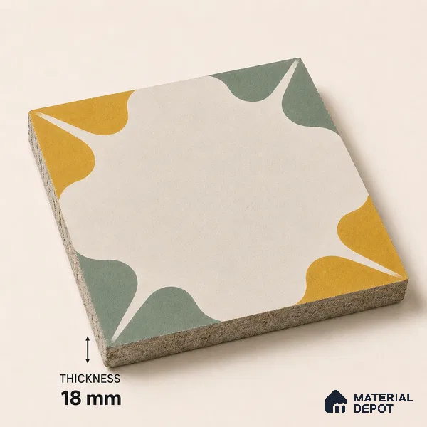 Athangudi Handmade Center Tile TL 10872 Marigold Clover 10 x 10 inch Concrete Pearl Finish - 18 mm | Suitable for Indoor Flooring in Living Room, Bedroom, Dining Area & Foyer