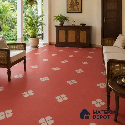 Athangudi Handmade Center Tile TL 10872 B Terracotta Jasmine 10 x 10 inch Concrete Pearl Finish - 18 mm | Suitable for Indoor Flooring in Living Room, Bedroom, Dining Area & Foyer