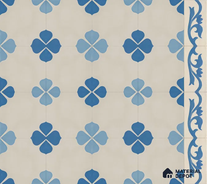 Athangudi Handmade Center Tile TL 10872 C Indigo Clover 10 x 10 inch Concrete Pearl Finish - 18 mm | Suitable for Indoor Flooring in Living Room, Bedroom, Dining Area & Foyer
