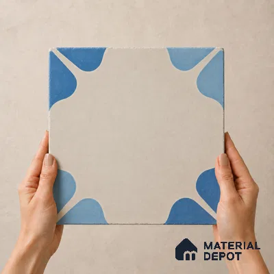 Athangudi Handmade Center Tile TL 10872 C Indigo Clover 10 x 10 inch Concrete Pearl Finish - 18 mm | Suitable for Indoor Flooring in Living Room, Bedroom, Dining Area & Foyer
