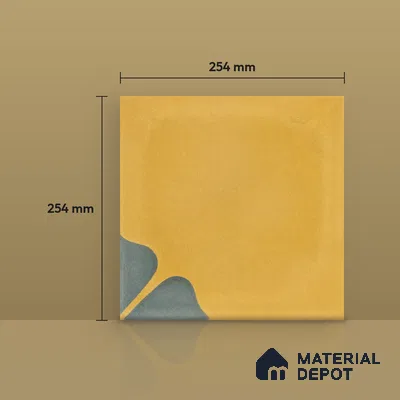 Athangudi Handmade Center Tile TL 10872 D Ochre Indigo Bloom 10 x 10 inch Concrete Pearl Finish - 18 mm | Suitable for Indoor Flooring in Living Room, Bedroom, Dining Area & Foyer