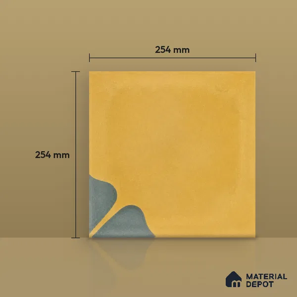 Athangudi Handmade Center Tile TL 10872 D Ochre Indigo Bloom 10 x 10 inch Concrete Pearl Finish - 18 mm | Suitable for Indoor Flooring in Living Room, Bedroom, Dining Area & Foyer