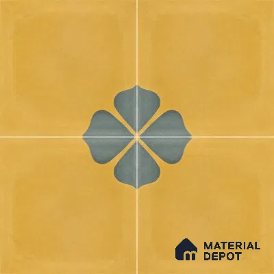 Athangudi Handmade Center Tile TL 10872 D Ochre Indigo Bloom 10 x 10 inch Concrete Pearl Finish - 18 mm | Suitable for Indoor Flooring in Living Room, Bedroom, Dining Area & Foyer