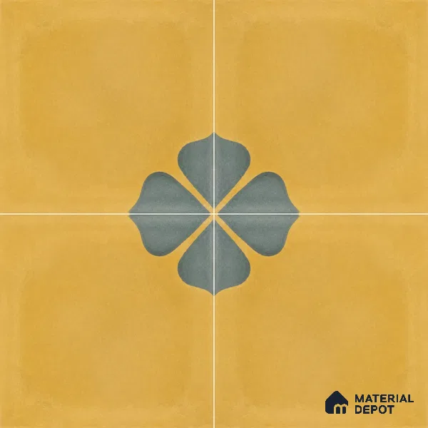 Athangudi Handmade Center Tile TL 10872 D Ochre Indigo Bloom 10 x 10 inch Concrete Pearl Finish - 18 mm | Suitable for Indoor Flooring in Living Room, Bedroom, Dining Area & Foyer