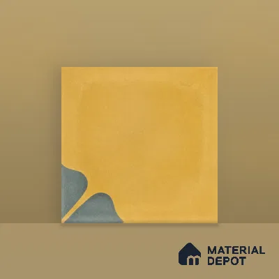 Athangudi Handmade Center Tile TL 10872 D Ochre Indigo Bloom 10 x 10 inch Concrete Pearl Finish - 18 mm | Suitable for Indoor Flooring in Living Room, Bedroom, Dining Area & Foyer