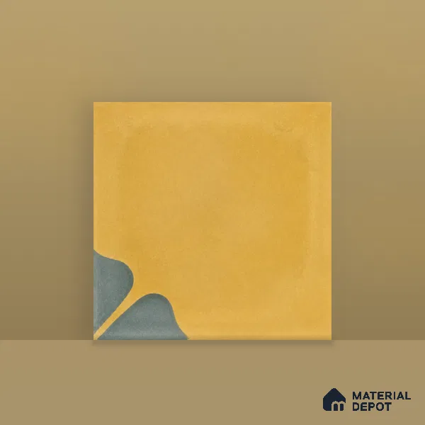 Athangudi Handmade Center Tile TL 10872 D Ochre Indigo Bloom 10 x 10 inch Concrete Pearl Finish - 18 mm | Suitable for Indoor Flooring in Living Room, Bedroom, Dining Area & Foyer