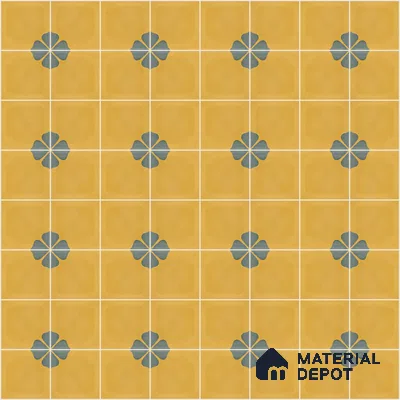 Athangudi Handmade Center Tile TL 10872 D Ochre Indigo Bloom 10 x 10 inch Concrete Pearl Finish - 18 mm | Suitable for Indoor Flooring in Living Room, Bedroom, Dining Area & Foyer