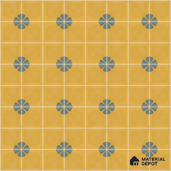 Athangudi Handmade Center Tile TL 10872 D Ochre Indigo Bloom 10 x 10 inch Concrete Pearl Finish - 18 mm | Suitable for Indoor Flooring in Living Room, Bedroom, Dining Area & Foyer