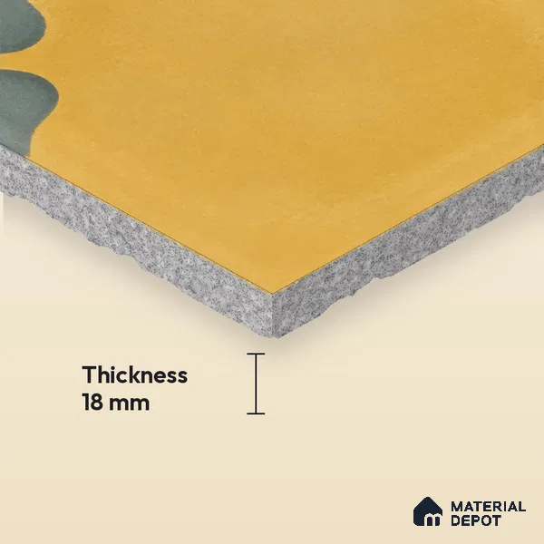 Athangudi Handmade Center Tile TL 10872 D Ochre Indigo Bloom 10 x 10 inch Concrete Pearl Finish - 18 mm | Suitable for Indoor Flooring in Living Room, Bedroom, Dining Area & Foyer