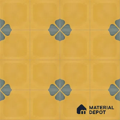Athangudi Handmade Center Tile TL 10872 D Ochre Indigo Bloom 10 x 10 inch Concrete Pearl Finish - 18 mm | Suitable for Indoor Flooring in Living Room, Bedroom, Dining Area & Foyer