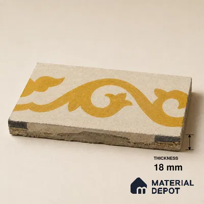 Athangudi Handmade Border Tile TL 10872 E Marigold Clover 10 x 5 inch Concrete Pearl Finish - 18 mm | Suitable for Decorative Floor Borders in Living Room, Bedroom, Dining Area & Foyer
