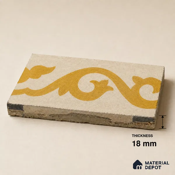 Athangudi Handmade Border Tile TL 10872 E Marigold Clover 10 x 5 inch Concrete Pearl Finish - 18 mm | Suitable for Decorative Floor Borders in Living Room, Bedroom, Dining Area & Foyer
