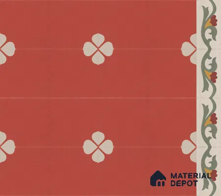 Athangudi Handmade Border Tile TL 10872 F Terracotta Jasmine 10 x 5 inch Concrete Pearl Finish - 18 mm | Suitable for Decorative Floor Borders in Living Room, Bedroom, Dining Area & Foyer