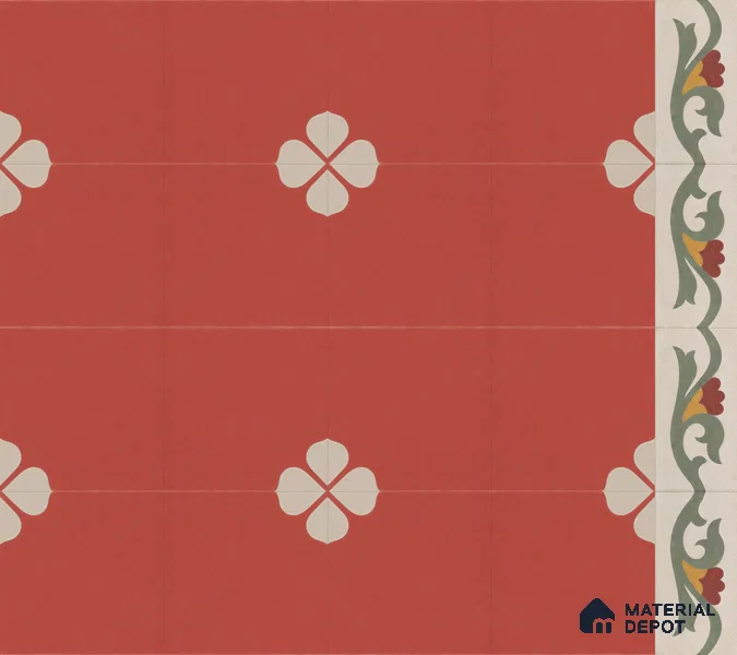 Athangudi Handmade Border Tile TL 10872 F Terracotta Jasmine 10 x 5 inch Concrete Pearl Finish - 18 mm | Suitable for Decorative Floor Borders in Living Room, Bedroom, Dining Area & Foyer