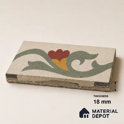 Athangudi Handmade Border Tile TL 10872 F Terracotta Jasmine 10 x 5 inch Concrete Pearl Finish - 18 mm | Suitable for Decorative Floor Borders in Living Room, Bedroom, Dining Area & Foyer