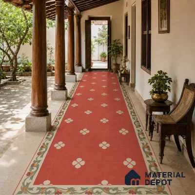 Athangudi Handmade Border Tile TL 10872 F Terracotta Jasmine 10 x 5 inch Concrete Pearl Finish - 18 mm | Suitable for Decorative Floor Borders in Living Room, Bedroom, Dining Area & Foyer