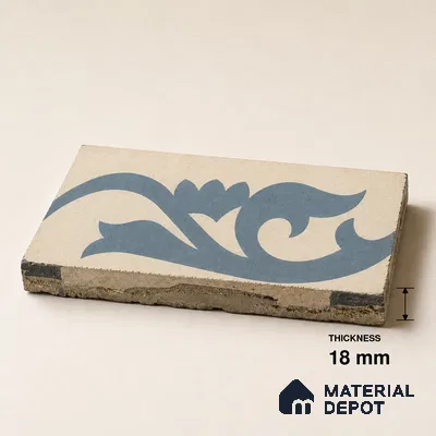Athangudi Handmade Border Tile TL 10872 G Indigo Clover 10 x 5 inch Concrete Pearl Finish - 18 mm | Suitable for Decorative Floor Borders in Living Room, Bedroom, Dining Area & Foyer