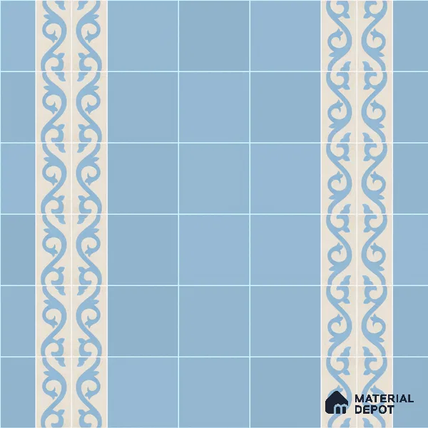 Athangudi Handmade Border Tile TL 10872 G Indigo Clover 10 x 5 inch Concrete Pearl Finish - 18 mm | Suitable for Decorative Floor Borders in Living Room, Bedroom, Dining Area & Foyer