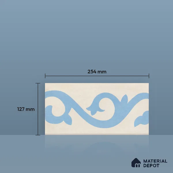 Athangudi Handmade Border Tile TL 10872 G Indigo Clover 10 x 5 inch Concrete Pearl Finish - 18 mm | Suitable for Decorative Floor Borders in Living Room, Bedroom, Dining Area & Foyer