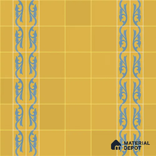 Athangudi Handmade Border Tile TL 10872 H Ochre Indigo Bloom 10 x 5 inch Concrete Pearl Finish - 18 mm | Suitable for Decorative Floor Borders in Living Room, Bedroom, Dining Area & Foyer