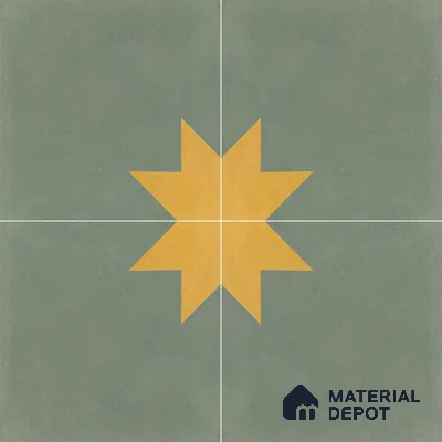 Athangudi Handmade Center Tile TL 10877 Olive Sunburst 10 x 10 inch Concrete Pearl Finish - 18 mm | Suitable for Indoor Flooring in Living Room, Bedroom, Dining Area & Foyer