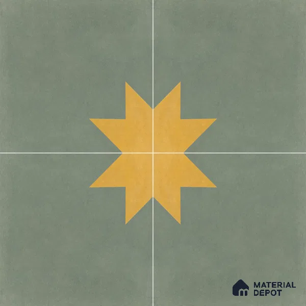 Athangudi Handmade Center Tile TL 10877 Olive Sunburst 10 x 10 inch Concrete Pearl Finish - 18 mm | Suitable for Indoor Flooring in Living Room, Bedroom, Dining Area & Foyer